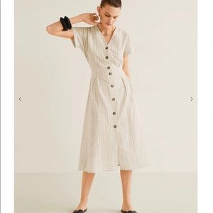 MANGO - beige gingham check linen dress